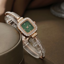 Glamorous Square Alloy Bracelet Watch, Quartz Movement, Elegant Pointer Display, Fashionable And Versatile Design