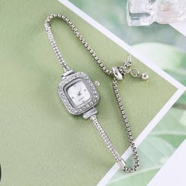 Glamorous Square Alloy Bracelet Watch, Quartz Movement, Elegant Pointer Display, Fashionable And Versatile Design