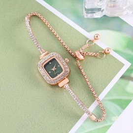 Glamorous Square Alloy Bracelet Watch, Quartz Movement, Elegant Pointer Display, Fashionable And Versatile Design