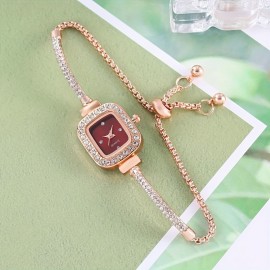 Glamorous Square Alloy Bracelet Watch, Quartz Movement, Elegant Pointer Display, Fashionable And Versatile Design