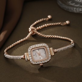 Glamorous Square Alloy Bracelet Watch, Quartz Movement, Elegant Pointer Display, Fashionable And Versatile Design