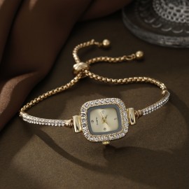 Glamorous Square Alloy Bracelet Watch, Quartz Movement, Elegant Pointer Display, Fashionable And Versatile Design