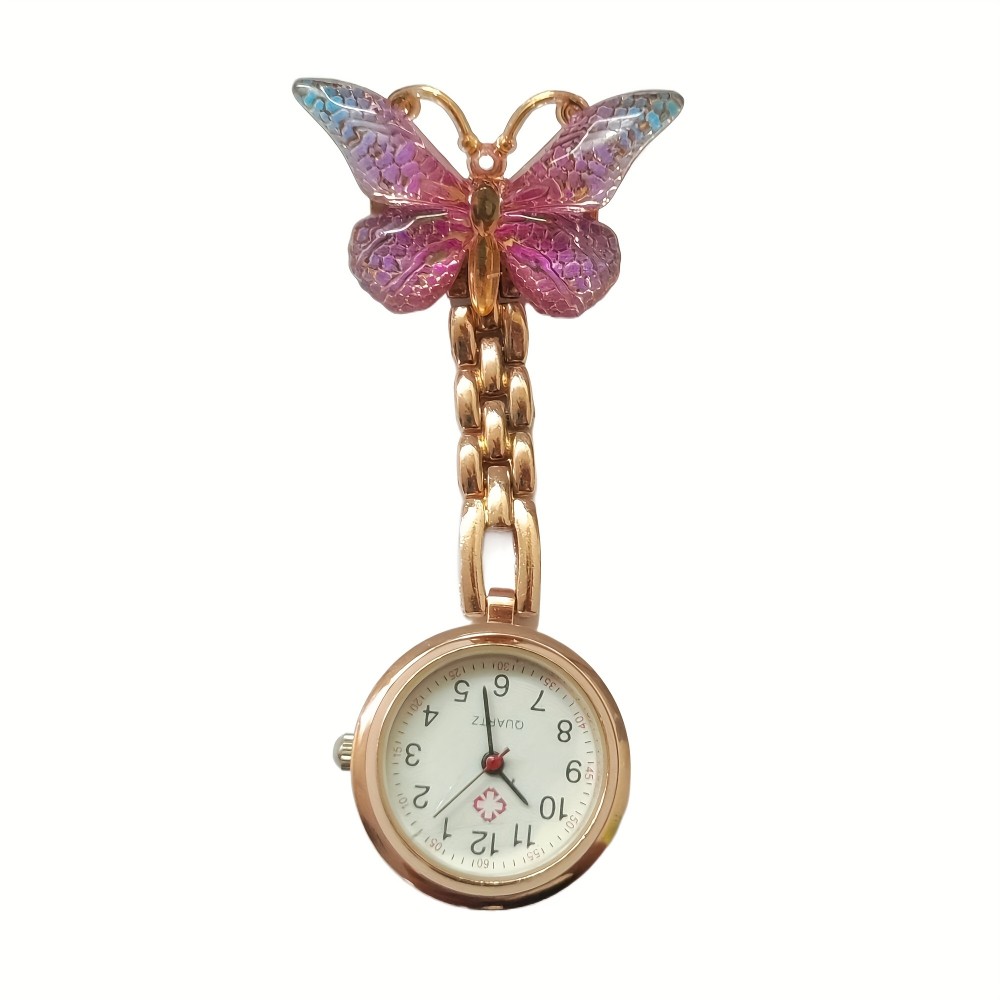 Butterfly Decor Quartz Watch Brooch For Nurses Doctors Students, Cute Lapel Clip On Fob Watch With Pin/Clip