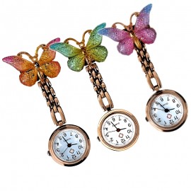 Butterfly Decor Quartz Watch Brooch For Nurses Doctors Students, Cute Lapel Clip On Fob Watch With Pin/Clip