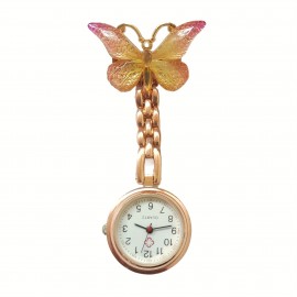 Butterfly Decor Quartz Watch Brooch For Nurses Doctors Students, Cute Lapel Clip On Fob Watch With Pin/Clip