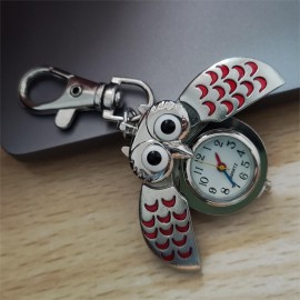 Colorful Cute Owl Pocket Watch Novelty Hanging Watch Key Chain Quartz Watch Vintage Pendant Bag Accessories Birthday Gift