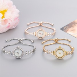 Women's Round Rhinestone Quartz Watches Zinc Alloy Adjustable Strap Zinc Alloy Pointer Zinc Alloy Case, Glamorous Style For Dresses And Everyday Wear