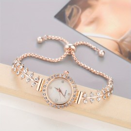 Women's Round Rhinestone Quartz Watches Zinc Alloy Adjustable Strap Zinc Alloy Pointer Zinc Alloy Case, Glamorous Style For Dresses And Everyday Wear