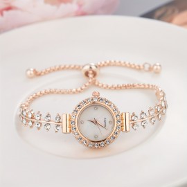 Women's Round Rhinestone Quartz Watches Zinc Alloy Adjustable Strap Zinc Alloy Pointer Zinc Alloy Case, Glamorous Style For Dresses And Everyday Wear