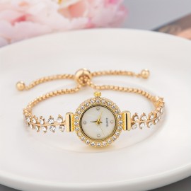 Women's Round Rhinestone Quartz Watches Zinc Alloy Adjustable Strap Zinc Alloy Pointer Zinc Alloy Case, Glamorous Style For Dresses And Everyday Wear