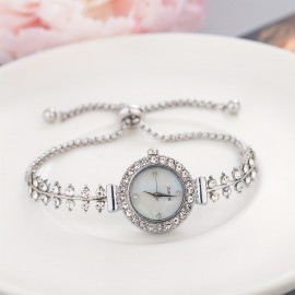 Women's Round Rhinestone Quartz Watches Zinc Alloy Adjustable Strap Zinc Alloy Pointer Zinc Alloy Case, Glamorous Style For Dresses And Everyday Wear