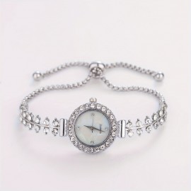 Women's Round Rhinestone Quartz Watches Zinc Alloy Adjustable Strap Zinc Alloy Pointer Zinc Alloy Case, Glamorous Style For Dresses And Everyday Wear