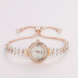 Women's Round Rhinestone Quartz Watches Zinc Alloy Adjustable Strap Zinc Alloy Pointer Zinc Alloy Case, Glamorous Style For Dresses And Everyday Wear