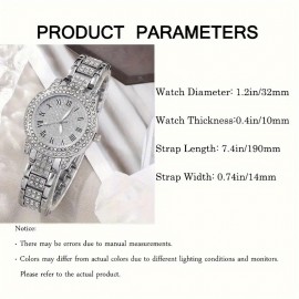 6pcs Women Luxury Rhinestone Quartz Watch Hiphop Fashion Casual Analog Watches Jewelry Set Simple Ideal Choice For Gifts Gifts For Eid