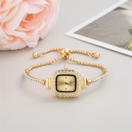 Women's Bracelet Watch Cute Square Pointer Quartz Watch Luxury Rhinestone Analog Stainless Steel Wrist Watch