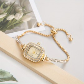 Women's Bracelet Watch Cute Square Pointer Quartz Watch Luxury Rhinestone Analog Stainless Steel Wrist Watch