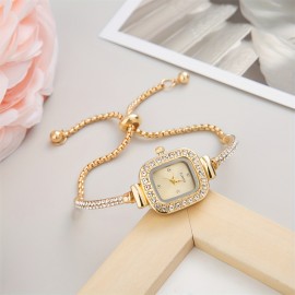 Women's Bracelet Watch Cute Square Pointer Quartz Watch Luxury Rhinestone Analog Stainless Steel Wrist Watch