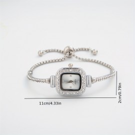 Women's Bracelet Watch Cute Square Pointer Quartz Watch Luxury Rhinestone Analog Stainless Steel Wrist Watch