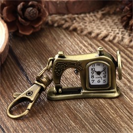 Vintage Bronze Sewing Machine Shaped Pocket Watch Keychain - Quartz Movement, Novelty Design, Creative Gift for Nurses, Bag Accessories, Pendant, Car Keychain, Unique Present