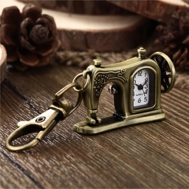 Vintage Bronze Sewing Machine Shaped Pocket Watch Keychain - Quartz Movement, Novelty Design, Creative Gift for Nurses, Bag Accessories, Pendant, Car Keychain, Unique Present