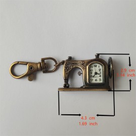 Vintage Bronze Sewing Machine Shaped Pocket Watch Keychain - Quartz Movement, Novelty Design, Creative Gift for Nurses, Bag Accessories, Pendant, Car Keychain, Unique Present