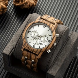 TJW Men's Wooden Watch: Perfect Gift for Him - Party Style, Non-Waterproof, Analog Display, Electronic Quartz Movement, Wooden Strap, Round Case