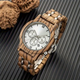 TJW Men's Wooden Watch: Perfect Gift for Him - Party Style, Non-Waterproof, Analog Display, Electronic Quartz Movement, Wooden Strap, Round Case