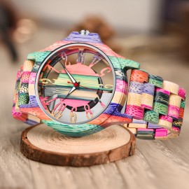 Natural Wood Wooden Watch - Unique Creative Design, Vibrant Colorful Face, Intricately Hollowed Out Dial, Precise Analog Movement, Reliable Quartz Technology - Handcrafted Stylish Mens Timepiece for Men