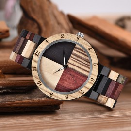 Unique Handcrafted Wooden Watch - Lattice Design, Colorful Bamboo Wood, Analog Quartz Movement, Water-Resistant, Perfect Accessory for Men