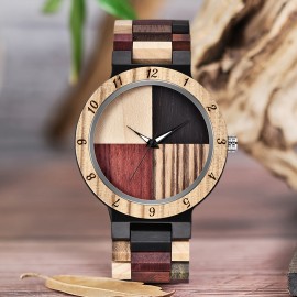 Unique Handcrafted Wooden Watch - Lattice Design, Colorful Bamboo Wood, Analog Quartz Movement, Water-Resistant, Perfect Accessory for Men