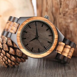 Mecano Vintage Men's Zebra Wood Quartz Watch, Father's Day Gift, Natural Zebra Wood Calendar Quartz Watch