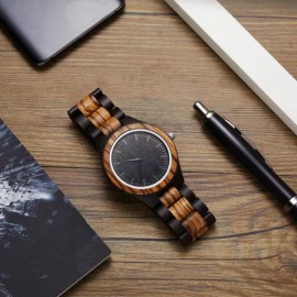 Mecano Vintage Men's Zebra Wood Quartz Watch, Father's Day Gift, Natural Zebra Wood Calendar Quartz Watch