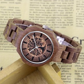 Natural Wooden Quartz Mens Watches Engraved Tree of Life Hand-Made Wooden Watches for Men