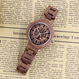 Natural Wooden Quartz Mens Watches Engraved Tree of Life Hand-Made Wooden Watches for Men