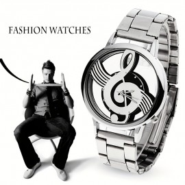 Men's Fashion Stainless Steel Music Symbol Quartz Watch, Ideal choice for Gifts