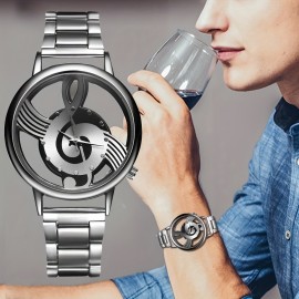 Men's Fashion Stainless Steel Music Symbol Quartz Watch, Ideal choice for Gifts