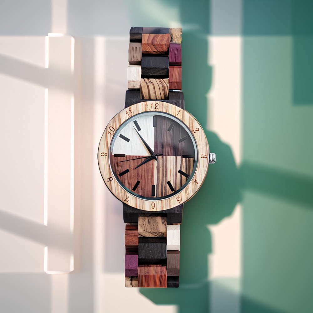 Stylish Men's Quartz Watch With Colorful Wooden Dial - Vintage-Inspired, Unique Gift For Him