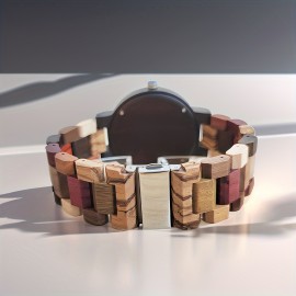 Stylish Men's Quartz Watch With Colorful Wooden Dial - Vintage-Inspired, Unique Gift For Him