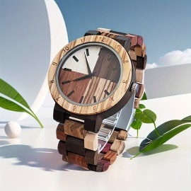 Stylish Men's Quartz Watch With Colorful Wooden Dial - Vintage-Inspired, Unique Gift For Him