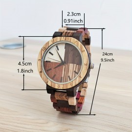 Stylish Men's Quartz Watch With Colorful Wooden Dial - Vintage-Inspired, Unique Gift For Him