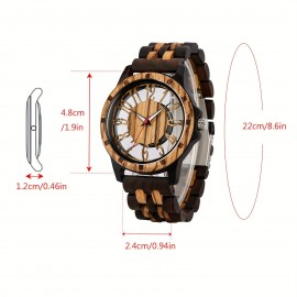 Wooden Quartz Mens Watch with Colorful Hollowed Out Arabic Numeral Dial - Round, Electronic Quartz Movement, Natural Wood Strap, Casual Style, Non-Waterproof, Unique Timepiece for Men