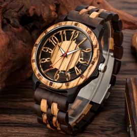 Black coffee hollow wood watch