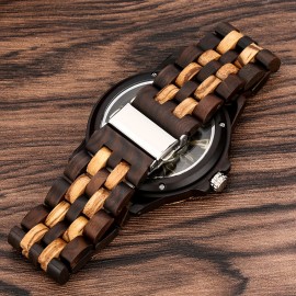 Wooden Quartz Mens Watch with Colorful Hollowed Out Arabic Numeral Dial - Round, Electronic Quartz Movement, Natural Wood Strap, Casual Style, Non-Waterproof, Unique Timepiece for Men