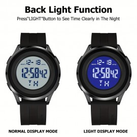 Mens Digital Waterproof Watch, Black Dive Sports Ultra-Thin Wrist Watch