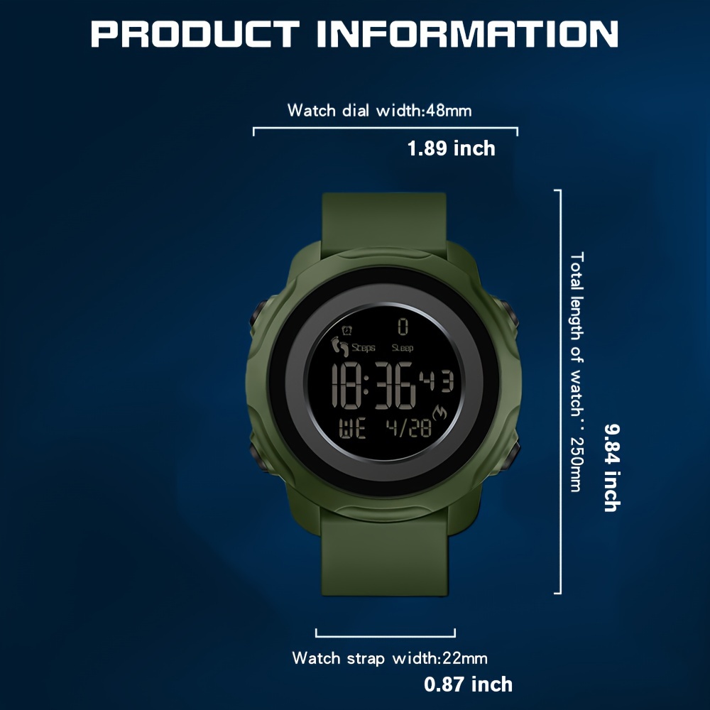 Men's Watch Comfortable Silicone Strap Multi Function Sport Watch Step Counter Calorie Counter Sleep Monitoring Date Luminous Display