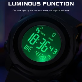 Men's Watch Comfortable Silicone Strap Multi Function Sport Watch Step Counter Calorie Counter Sleep Monitoring Date Luminous Display