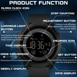 Men's Watch Comfortable Silicone Strap Multi Function Sport Watch Step Counter Calorie Counter Sleep Monitoring Date Luminous Display