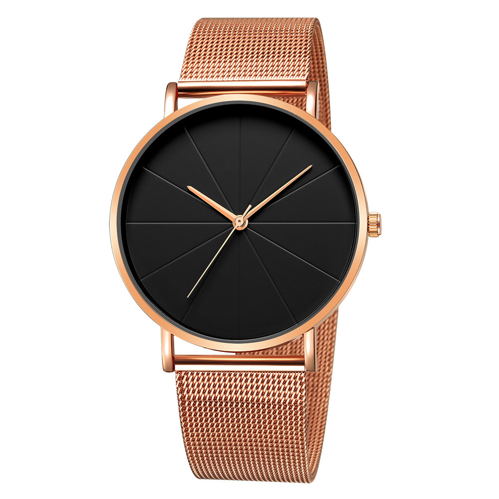 casual round pointer quartz watch large geo dial analog mesh strap wristwatch for women men details 5