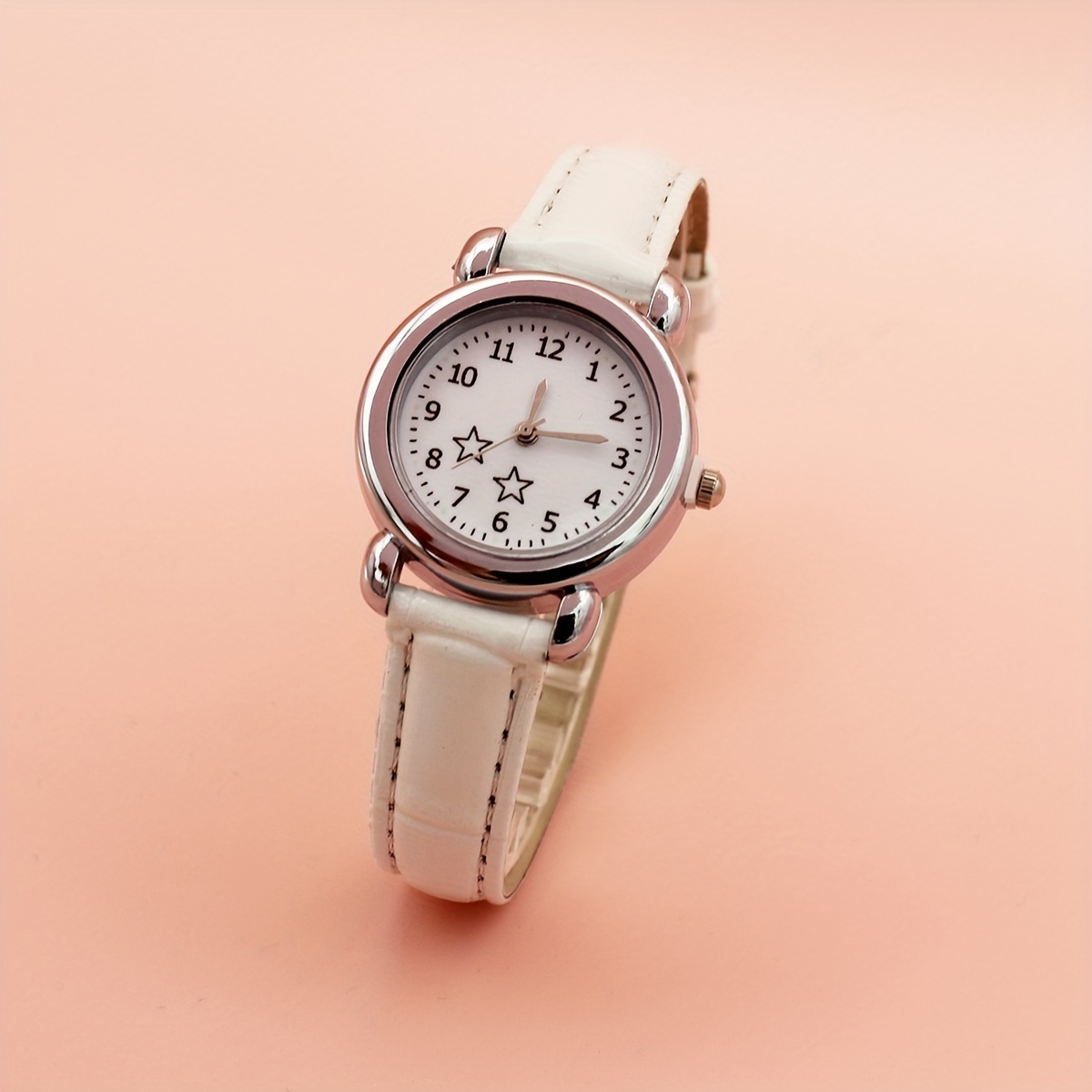 cute star quartz watch casual round pointer analog pu leather wrist watch for women daily uses details 1