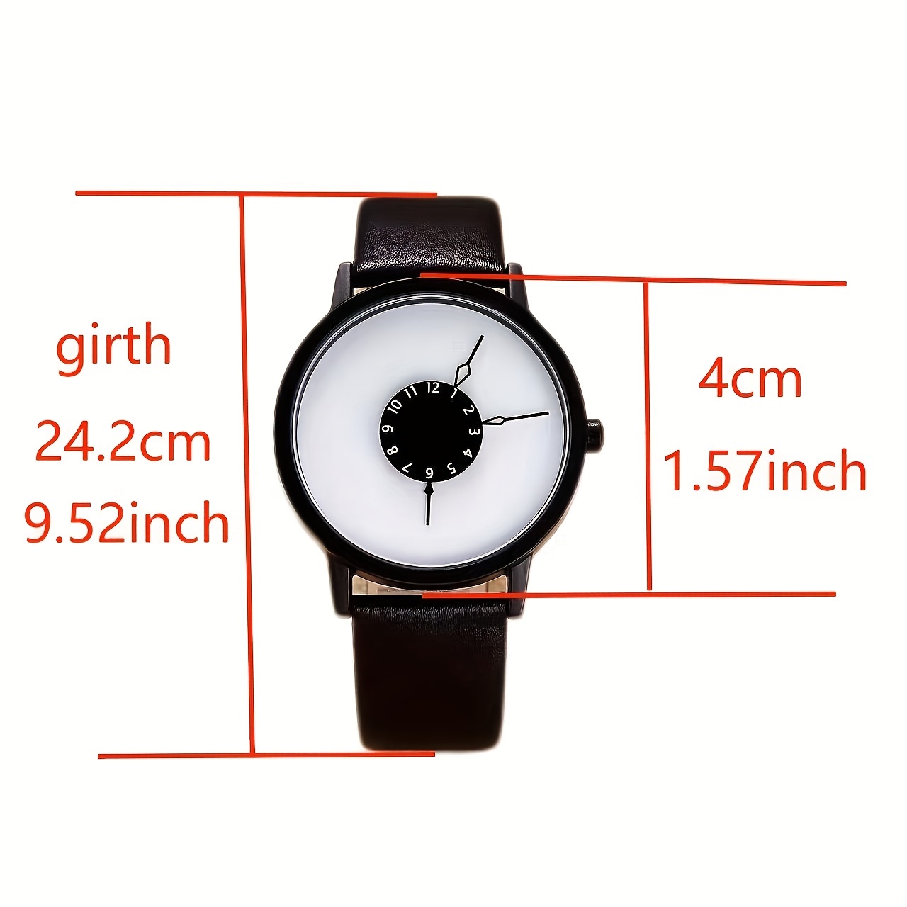 casual round pointer quartz watch creative analog wristwatch with pu leather strap gift for women men teens students details 0